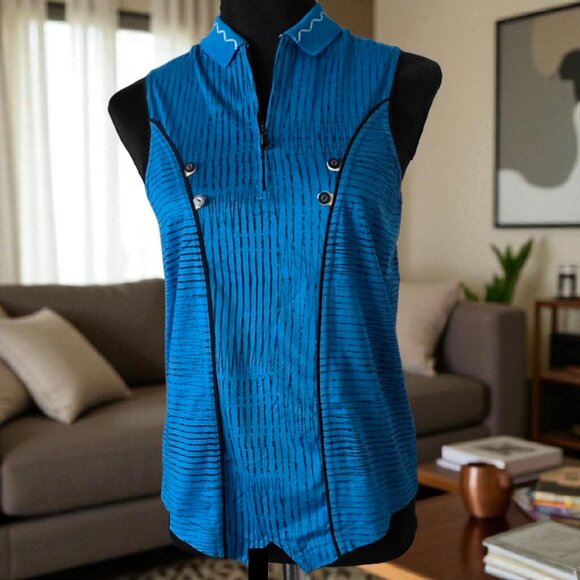 JAMIE SADOCK (MED) Golf Casual Qtr Zip Blue/Black Button Detail Cotton - Picture 6 of 9